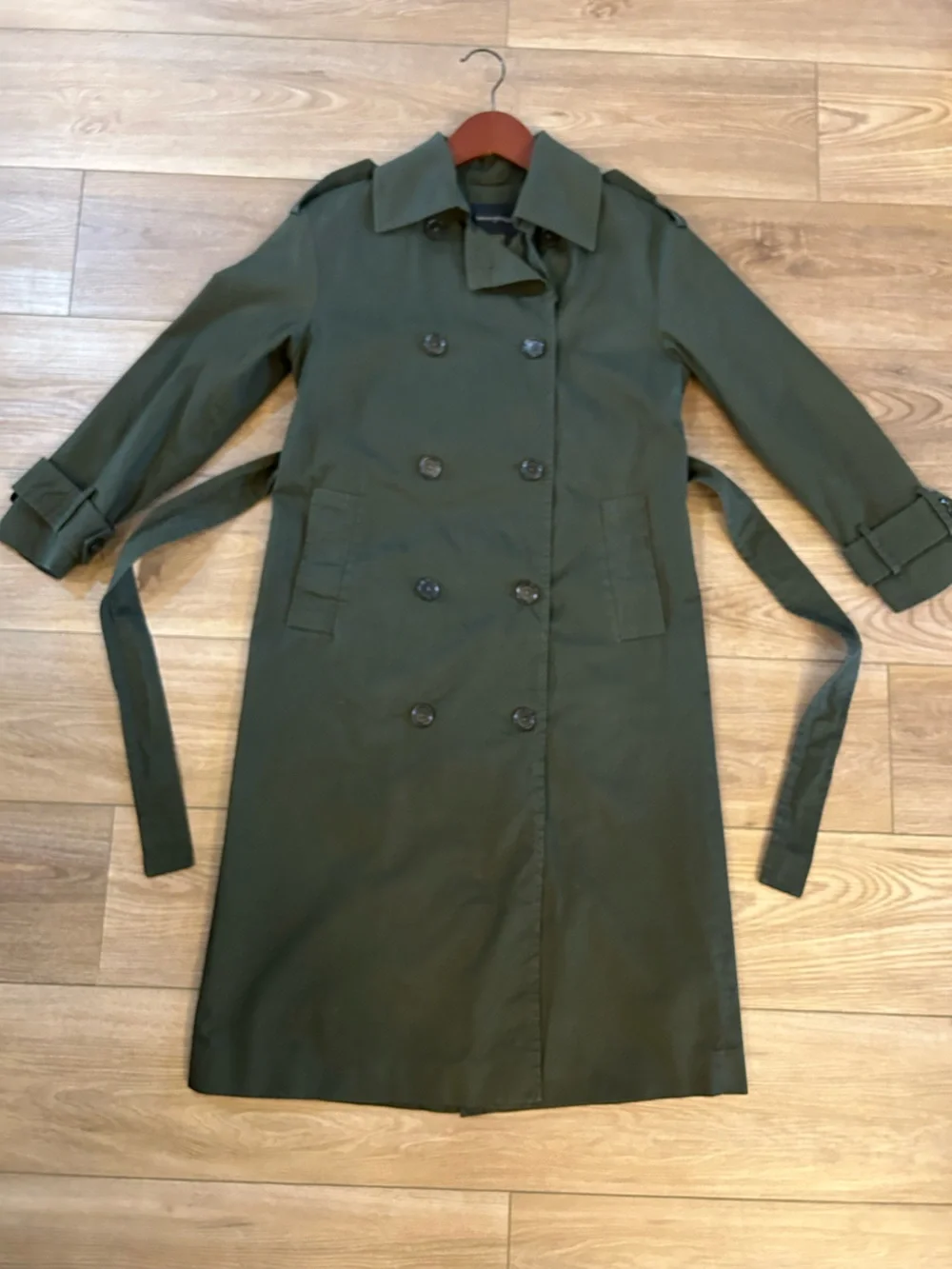 Banana Republic Olive Trench Coat Dress Belted Double Breasted XXS Petite - Picture 7 of 8